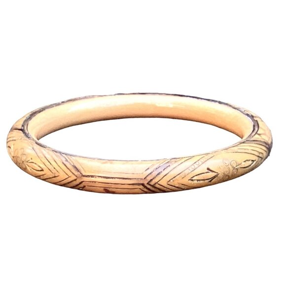 Unique Antique Engraved Amber Bangle Bracelet "Japanned" Gilded - Picture 7 of 11